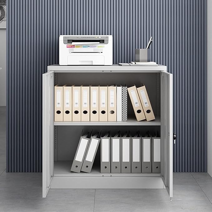 File Cabinet Filing Cabinet Metal File Cabinet Lateral Filing Cabinet with Locking Double Cabinet Door Storage Cabinet for Home Office 33.4L×35.4H×15.3D White Office Furniture Filing Cabinets f