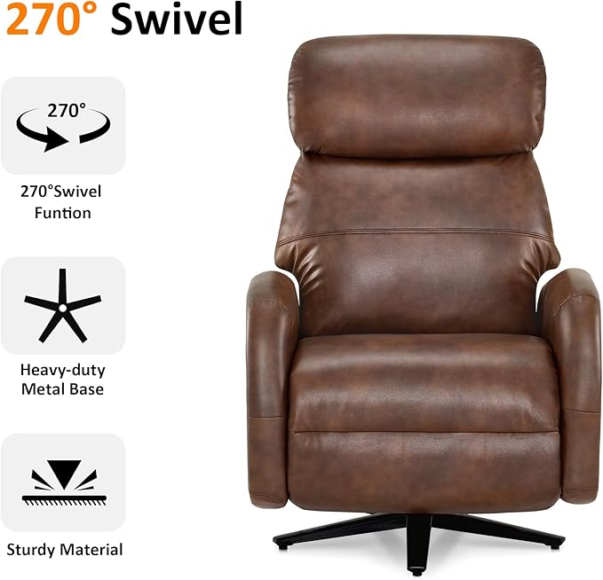 MCombo Dual Motor Power Recliner Chair for Adults Modern Faux Leather Electric Swivel Recliner with USB Charging Heavy Duty Adjustable Lounge Chair for Living Room &amp Bedroom 4610 (Brown)