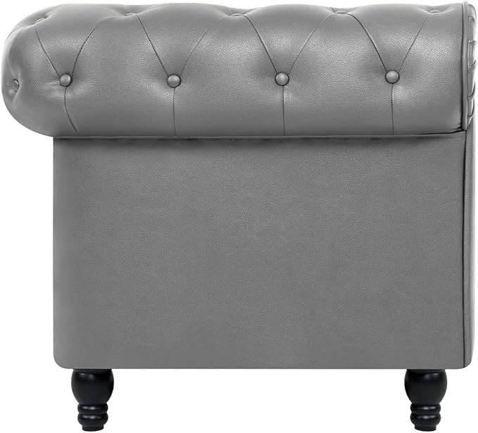 Naomi Home Chesterfield Sofa Set with Accent Chair Modern Leather Living Room Furniture with Tufted Design Perfect for Bedroom or Living Room Dcor Gray/PU/Loveseat