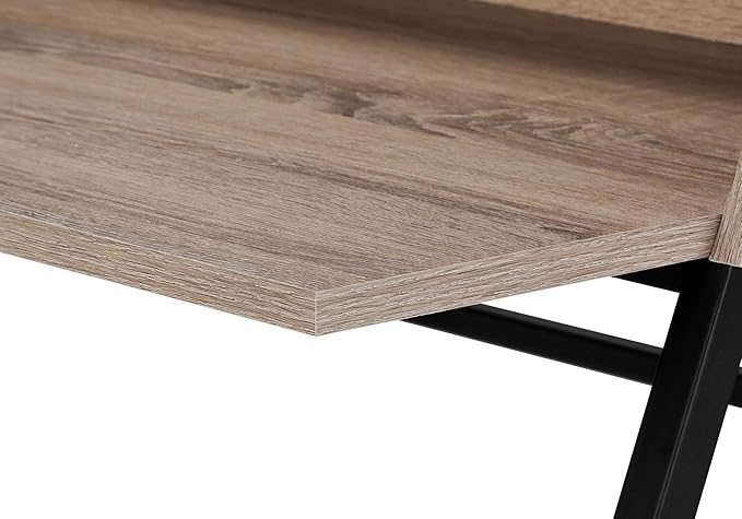 Penau Computer Desk for Home Office 48 Inches Storage Shelves Contemporary Brown Laminate Finish Black Metal Base