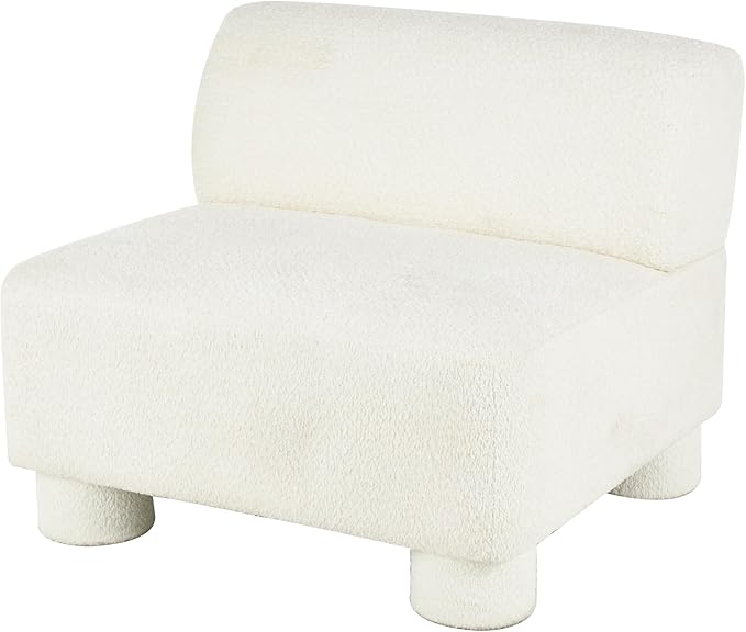 Deco 79 Polyester Living Room Accent Chair Square Boucle Side Chair Corner Chair 33 x 31 x 27 White