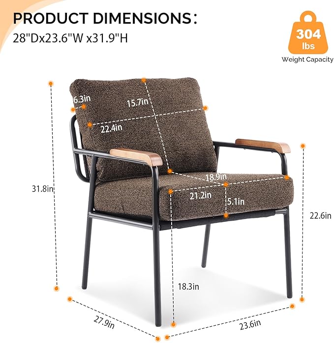 VINGLI Mid-Century Modern Accent Armchiar for Small Space Small Comfy Upholstered Leisure Reading Chair with Wood Armrest for Bedroom Living Room Waiting Room Linen Expresso