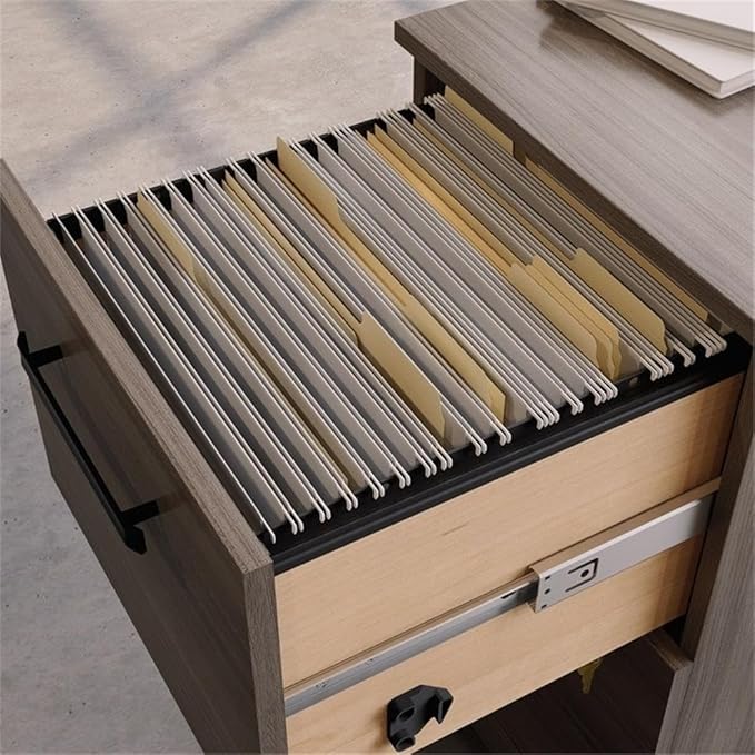 Pemberly Row Engineered Wood 2-Drawer Mobile Filing Cabinet Elm/Brown Finish 28.42 H x 15.55 W x 19.44 D Locking Drawers Hidden Casters Versatile Office Storage Solution