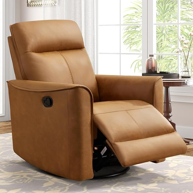 CANMOV Swivel Rocker Recliner Glider Rocking Chair Nursing Chairs Swivel Glider Recliners with Soft Backrest Leathaire Manual Reclining Sofa for Living Room Bedroom Apartment Brown