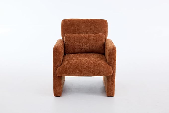 GDFStudio 30 Modern Accent Chair Upgrade Leisure Boucle Upholstered Armchair with Straight Arms and Waist Pillow Comfy Single Sofa Chair for Living Room Bedroom Office Apartment Orange