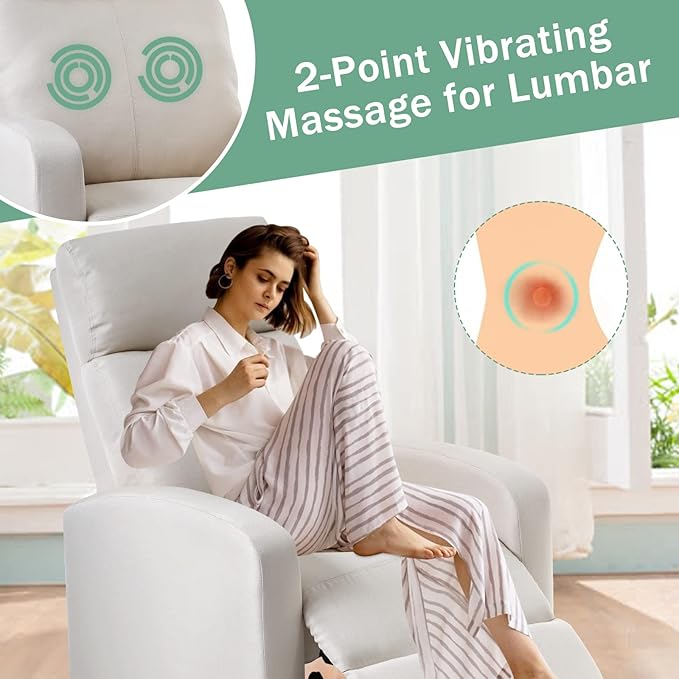 Recliner Chair for Living Room Fabric Massage Chair Sleeper Chairs for Adults Adjustable Comfortable Chair Single Sofa Chair Reading Chair for Bedroom with Footrest (Textile Beige)