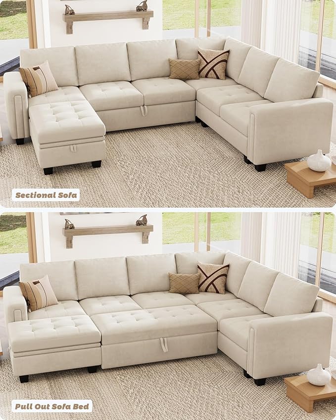 Belffin Pull Out Sofa Bed Module Part for Modular Sectional Sleeper Sofa Armless Loveseat with Pull Out Bed for Sectional Couch Beige