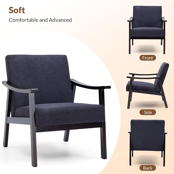 Rovibek Accent Chair for Bedroom - Midcentury Modern Accent Chair with Arms Upholstered Armchair with 5.1in Thick Foam Comfy Chairs for Living Room