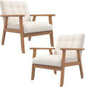 Westice Accent Chair Set of 2 Mid-Century Modern Living Room Chairs with Solid Wood Frame &amp Soft Thicken Cushion Upholstered Arm Reading Chair for Bedroom Balcony Beige Linen Fabric &amp Natu