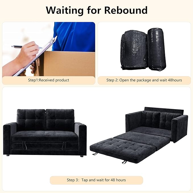 WorthFurni Convertible Sofa Bed Folding Sofa Bed 2 in1 Pull Out Loveseat Sleeper Sofa Floor Sofa Bed for Small Spaces Folding Couch Bed with Pillows for Living Room Bedroom - Black