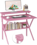 COTUBLR Small Desk 27.5 Inch Small Computer Desk for Spaces Computer Desks with Adjustable Monitor Stand Compact Desks with Storage Tiny Study Table for Bedroom Home Office Pink