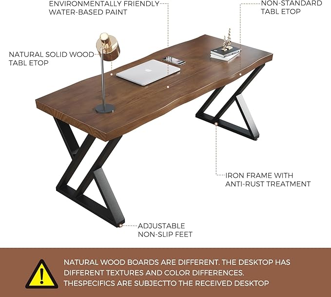 Rustic Style Solid Wood 55-inch Computer Desk - Large Office Desk for Home Office Modern and Simple Design Ideal for Study Writing Dining