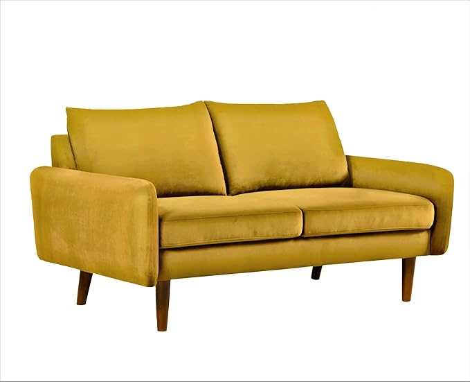 Kent Velvet Loveseat Sofa for Modern Living Rooms and Compact Spaces Comfy 2 Seater Couch Studio Apartment Furniture with Sleek Design Greenish Yellow