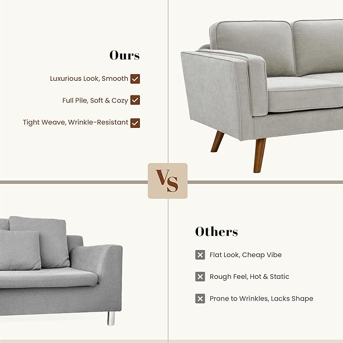Kingfun Living Room Furniture Sets 3 Seater Couch and Armchair Mid Century Modern Sofa Set Chenille Couch with Solid Wood Frame for Living Room &amp Bedroom Khaki