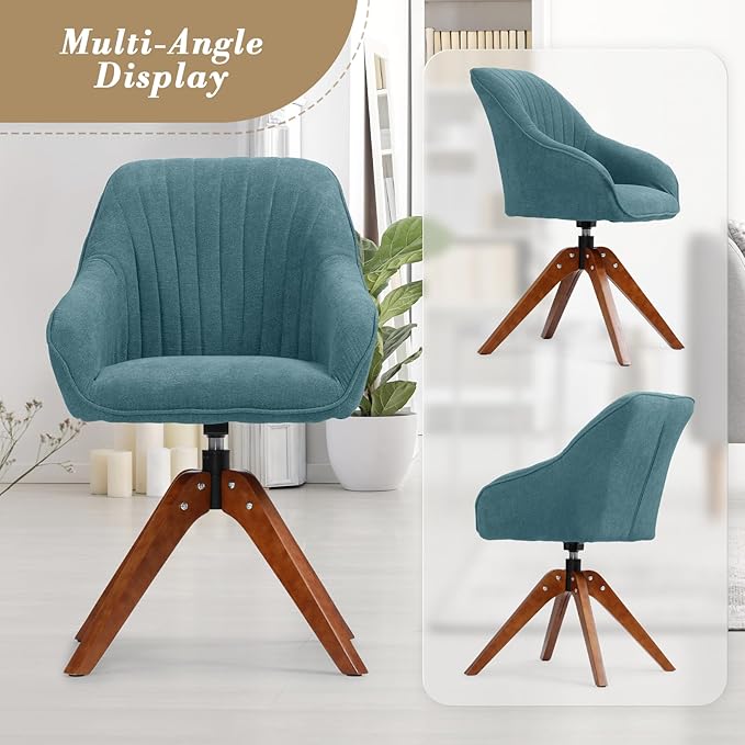 Athena Collection Modern Accent Chair Comfy Swivel Reading Chair for Adults Soft Upholstered Fabric Armchair with Wooden Legs for Living Room Bedroom Dorm Office Sky Blue