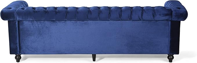 GDFStudio Noble House Parkhurst Tufted Chesterfield Velvet Sofa in Midnight Blue and Brown