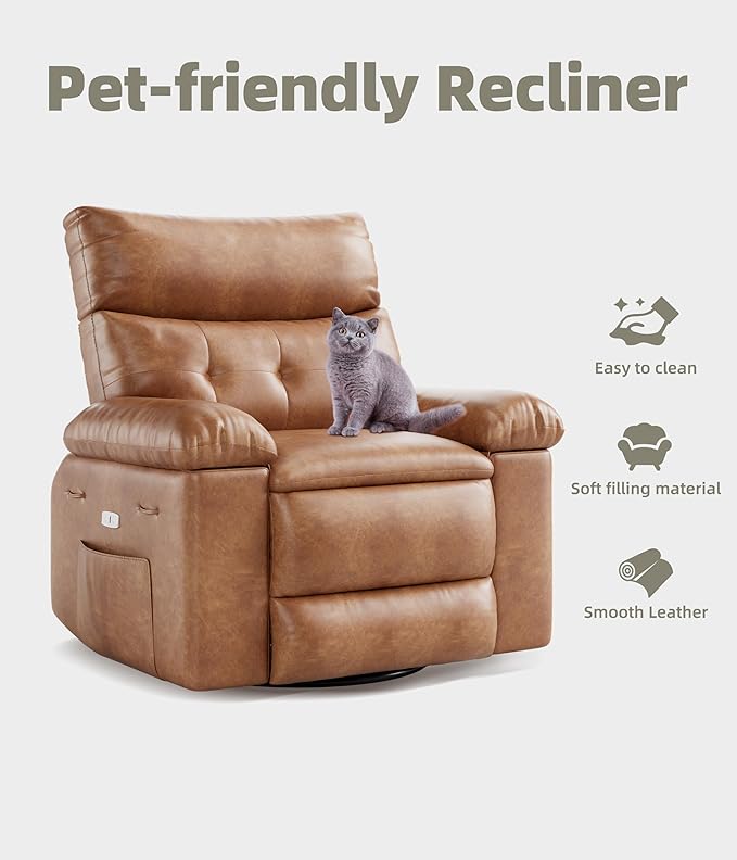 27'' Oversized Wide Rocker Swivel Recliner Chair Large Nursery Chair Lazy Recliner with Vibrating and Heating Functions Lounge Chairs Featuring Cup Holders and Side Pockets