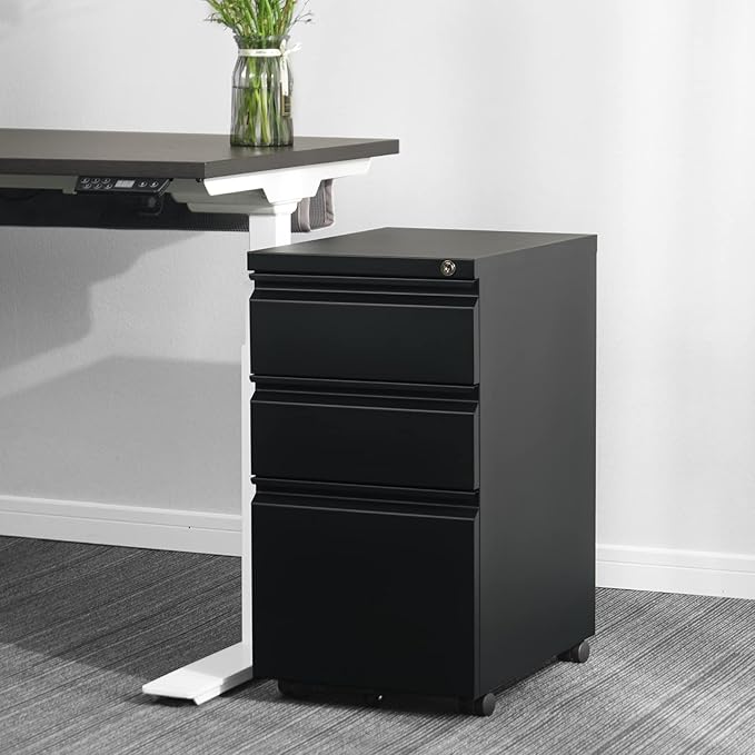 3-Drawer 15.4 W Classic File Cabinet with Lock Metal Filling Cabinets Suits Legal/Letter Size for Home Office Fully Assembled Except Wheels Grey (3-Drawer Widen Black)