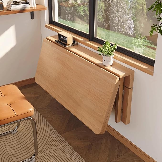 Wall-Mounted Folding Drop-Leaf Table Wood Floating Shelf Computer Desk Workbench Space - Saving for Small Spaces Home Office Dining Laundry Room Kitchen Bar(120x60cm/47x24in)