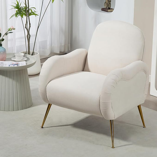 Accent Chair with Metal Gold LegsSnowflake Fabric ArmchairSingle Sofa Chair for Living Room Bedroom Dining Room Accent Club Guest Chair Holds 300lbs(Beige)