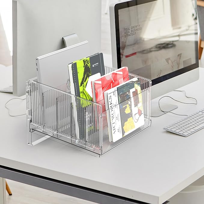 File Sorter Organizer 5 Sections Acrylic Letter Tray for Desk Mail Organizer Letter Holder for Envelopes Mail Electronics 2Pack 2PCS
