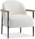 GarveeHome Mid-Century Accent Chair Set of 1 Teddy Fabric Chair with Metal Frame Adjustable Feet and Wood Arms for Living Room Bedroom Reception Room White
