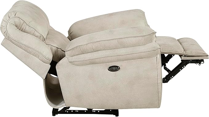 Lexicon Power Reclining Chair for Adults Polished Microfiber Power Recliner Single Sofa Chair for Bedroom/Living Room/Reading Nook Foam Over Pocket Coils Pillow Top Arms Charging Port Sand