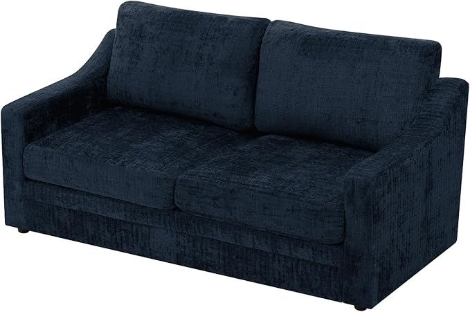 67” Chenille 2-Seat Sofa w/Comfortable Back Cushions Modern Love Seat w/Deep Seat Space Upholstered 2 Seater Couch w/High Resiliency Foam for Living Room Office Blue
