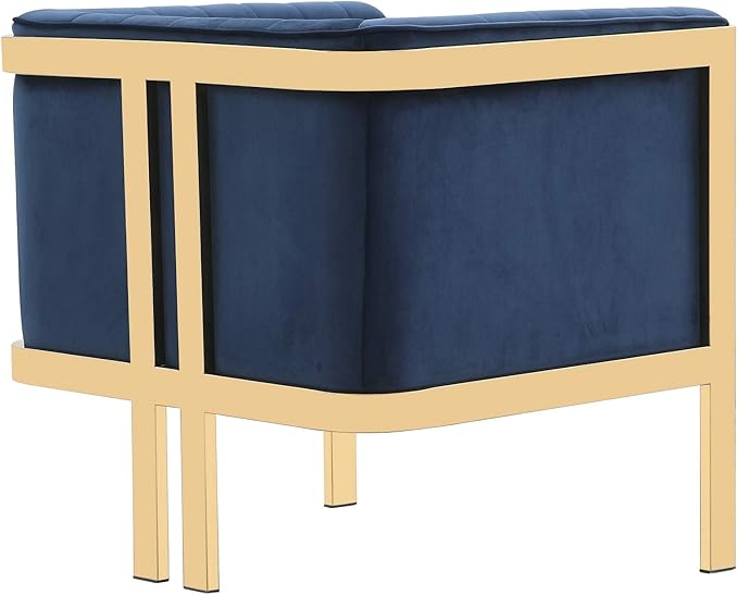 Manhattan Comfort Paramount Velvet Accent Armchair Set of 1 Polished Brass Frame with Geometric Legs Art Deco Chair 1920s Glamour Fully Assembled Living Room Lounge Seat Royal Blue