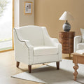 HULALA Home Accent Chair with Swoop Arms Upholstered Armchair with Removable Cushion &amp Solid Wood Legs Nailhead Trim Single Sofa Chair Reading Chair for Living RoomLounge Room Ivory