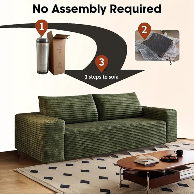 Boneless Sofa Compressed Sofa Couch in a Box Deep Seat Couch for Living Room Bedroom Conference Room Apartment Backrest Pillow No Assembly (Green 63)