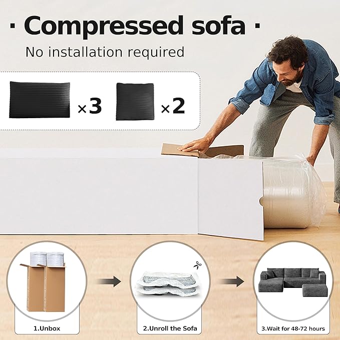 MoonSpeak 106 Sectional Boneless Couch for Living RoomModern Modular Cloud Couch with Deep SeatUpholstered Sleeper Sofa with 2 OttomanConvertible Folding CouchesNo Assembly (Gray)