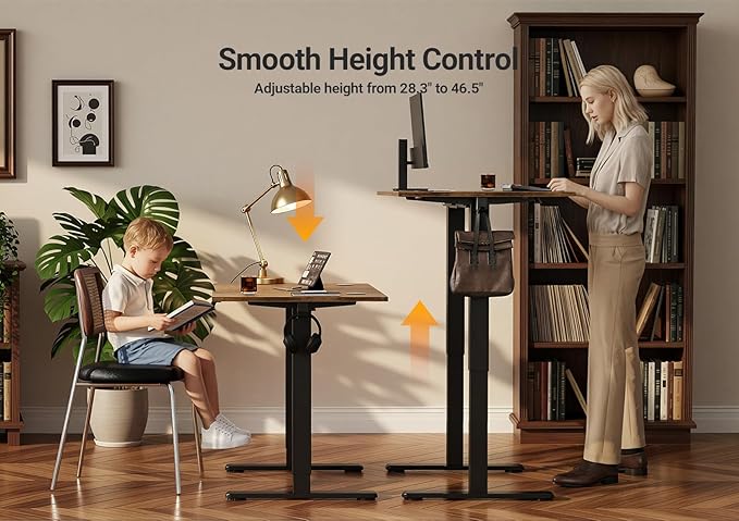 Seang Electric Height Adjustable Standing Desk 48 x 24 Inch Sit-Stand Desk with Stable T-Shaped Frame 3 Memory Buttons &amp Cable Organization for Home Office Workstation Black Frame/Rustic Brown