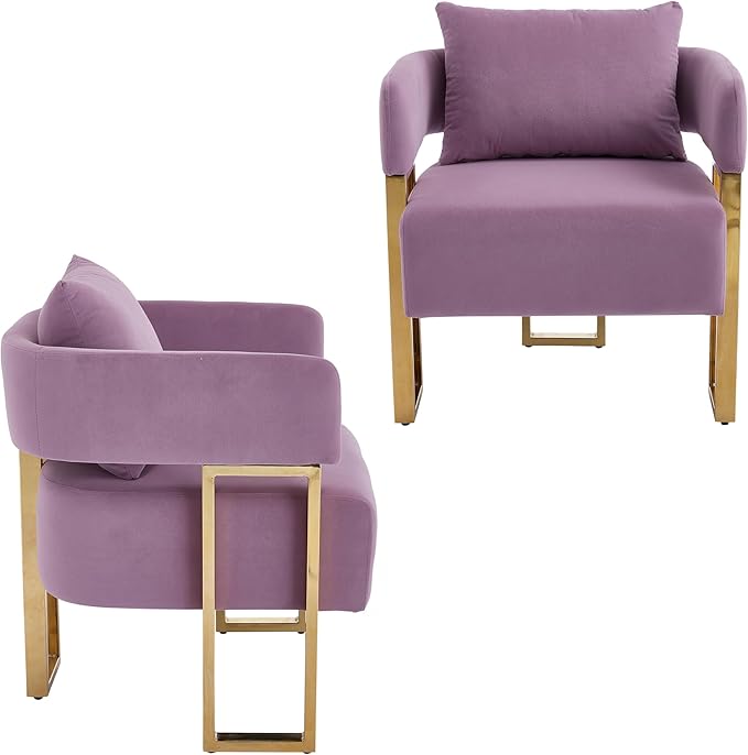 Oversized Lilac Teddy Accent Chair Modern Barrel Chair with Gold Legs Metal Frame Upholstered Armchair for Bedroom Living Room Sofa Chair Club Side Chairs Home/Business (Set of 2 Lilac)