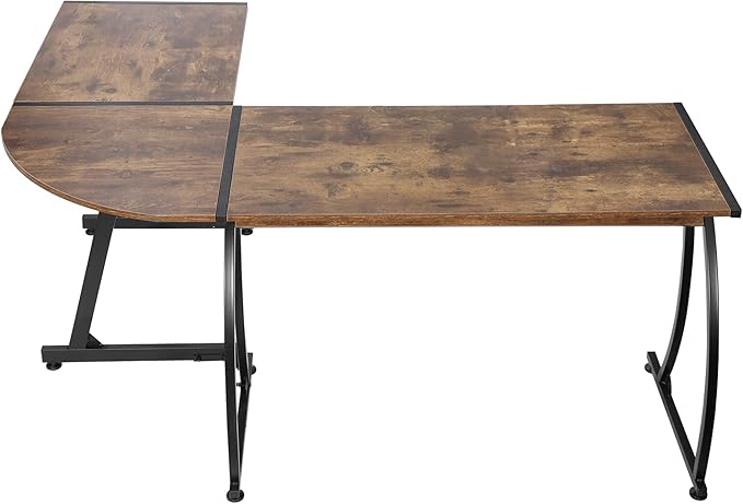 L-Shaped Corner Computer Desk Modern Gaming PC Study Table Writing Workstation for Home Office Rustic Brown