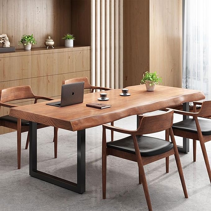 Stylish Solid Wood Office Desk with Sturdy Metal Base - Durable Multi-Size Executive Computer &amp Dining Table - Perfect for Home Office &amp Work Environments (Brown 55.12in)