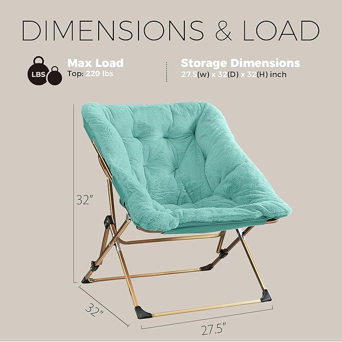 Walsham Folding Comfy Chair Faux Fur Soft Cozy Lounge Reading Papasan Chair for Adults Kids Bedroom Living Room Dorms Small Space Green