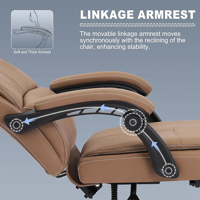 Misolant Big and Tall Office Chair with Footrest High Back Desk Chair with Linkage Armrest 90-155° Recline Executive Computer Chairs with Adjustable Height for Home