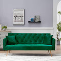 KINFFICT Velvet Futon Sofa Bed with 2 Pillows Convertible Sleeper Sofa Couch with 3 Angle Adjustable Backrest Modern Loveseat with 4 Golden Metal Legs for Living Room and Bedroom