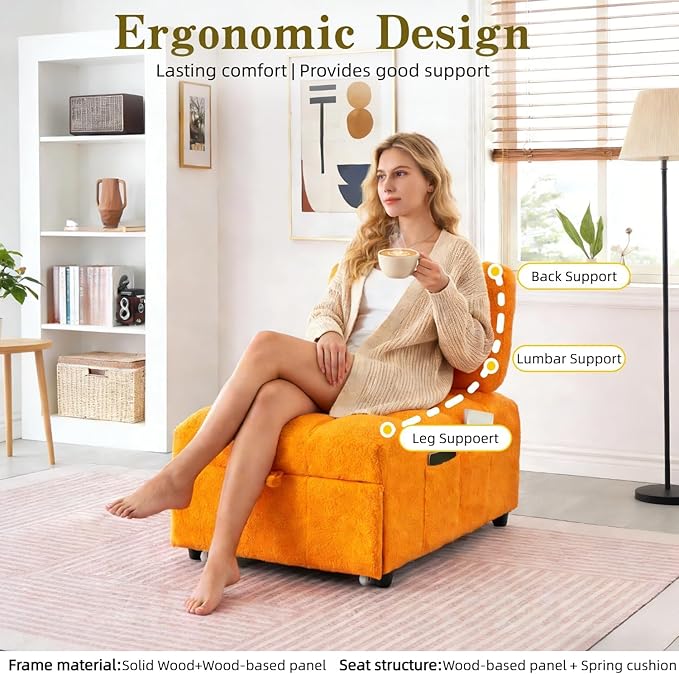 40 L Convertible Sofa Bed 3-in-1 Multifunctional Lounge SleeperPullout Guest Bed with Side Pocket &amp Phone Holder Adjustable Backrest | Design for Small Spaces Living Room &amp BedroomOrange