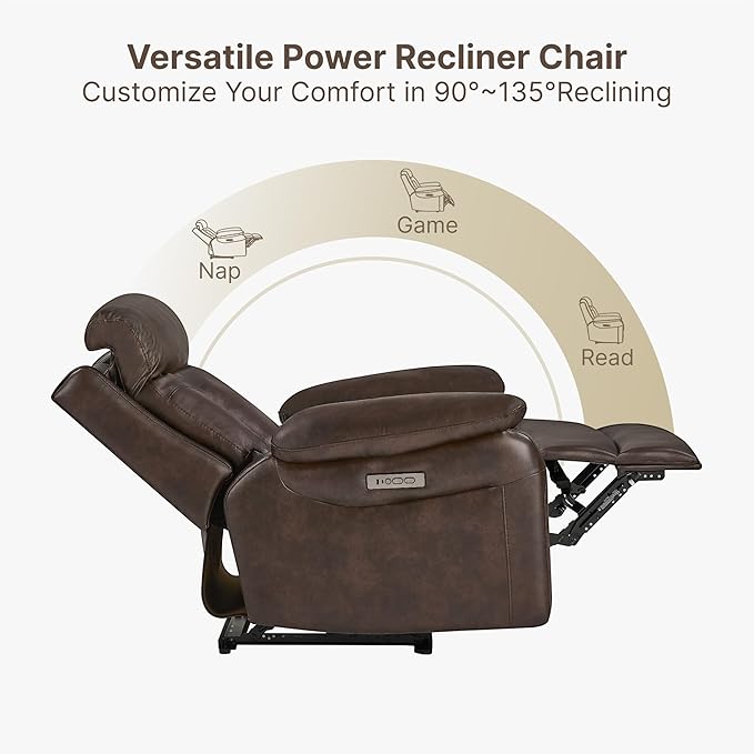 Power Recliner Chair Wall Hugger Recliner with Adjustable Headrest and Footrest Dual Motor Electric Faux Leather Reclining Sofa with USB/Type-C Charging for RV Living Room Bedroom