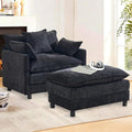 cinkehome Oversized Accent Chair with Ottoman Comfy Upholstered Armchair with Deep Seat Overstuffed Lounge Chair for Living Room Reading Nook (Black Chenille)