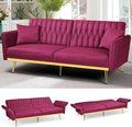 70” Velvet Futon Sofa Bed with 2 Pillows and Adjustable Armrests Convertible Sleeper Bed W/Adjustable Backrests Modern Loveseat for Living Room Bedroom Fuchsia