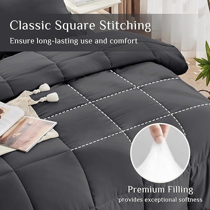 JOLLYVOGUE Twin Comforter Set Ultra-Soft Bed in a Bag Twin Size 5 Pieces Oeko-TEX Certified Bedding Set with Down Alternative Comforter Sheets Pillowcases &amp Shams Dark Grey
