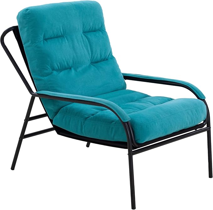 Lounge Recliner Chair Leisure Chair Studio Chairs Iron Arm Club Chair with Metal Legs Moveable Cushion for Living Room (Turquoise)