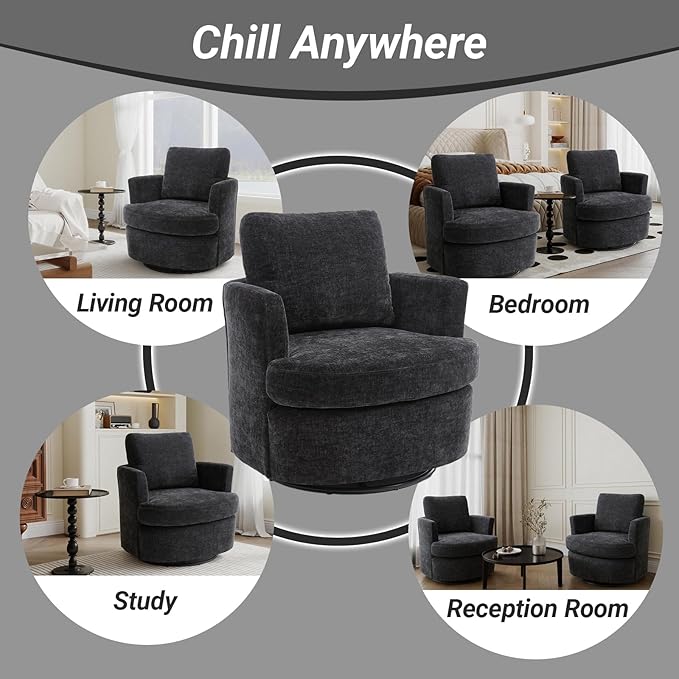 Vanity ChairSwivel Accent Chair 360 Degree Round Swivel Barrel Chair Upholstered Comfy Swivel Chairs for Living RoomAccent Chairs for Bedroom Reading RoomPowder RoomBlack