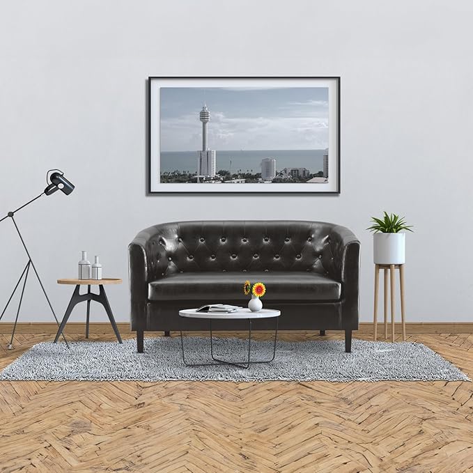 Naomi Home Emma Faux Leather Loveseat Modern Two-Seater Sofa with Wooden Legs Compact &amp Comfortable Seating for Living Room Bedroom or Office - Espresso
