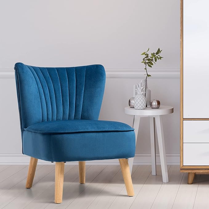 S AFSTAR Armless Accent Chair Velvet Modern Chair with Rubber Wood Legs and Thick Sponge Seat Upholstered Leisure Wingback Sofa Chair for Living Room for Bedroom Living Room (2 Blue)