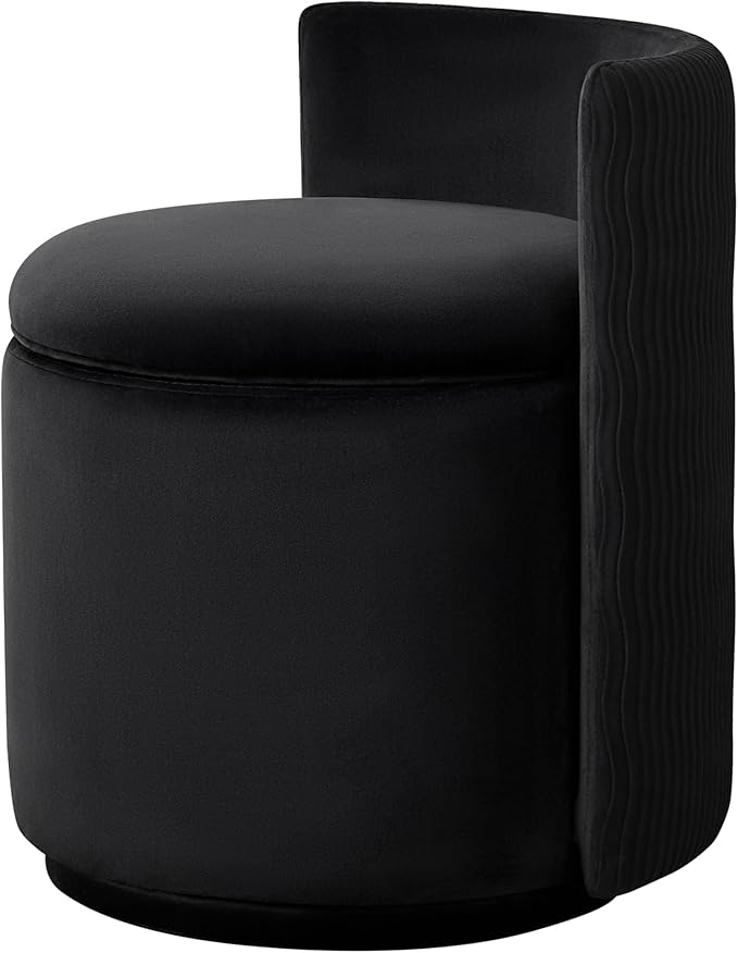 360° Swivel Velvet Vanity Chair with Storage Barrel Makeup Chair with Wave Back No Assembly Vanity Stool Small Accent Chair for Living Room Black