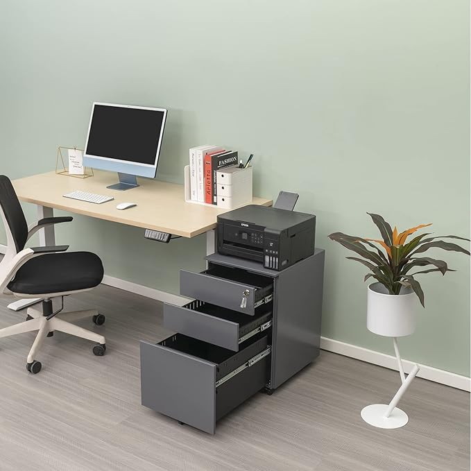 3 Drawer File Cabinet with Lock Mobile Filing Cabinet for Legal/Letter/A4 Size Fully Assembled Except with Wheels for Home/Office